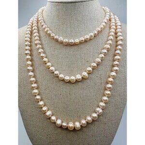 7mm Knotted Freshwater pearl super long Necklace 56”